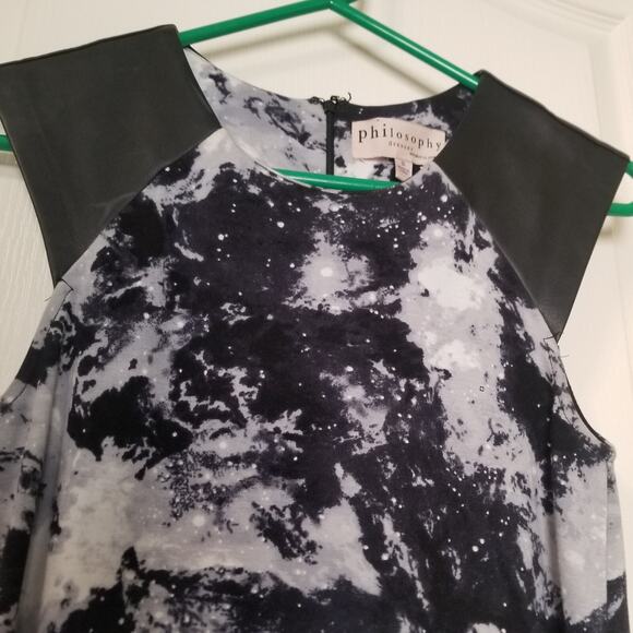 Philosophy Tie Dye Sheath Dress Size Small Faux Vegan Leather Shoulders Back Zip - Picture 3 of 8